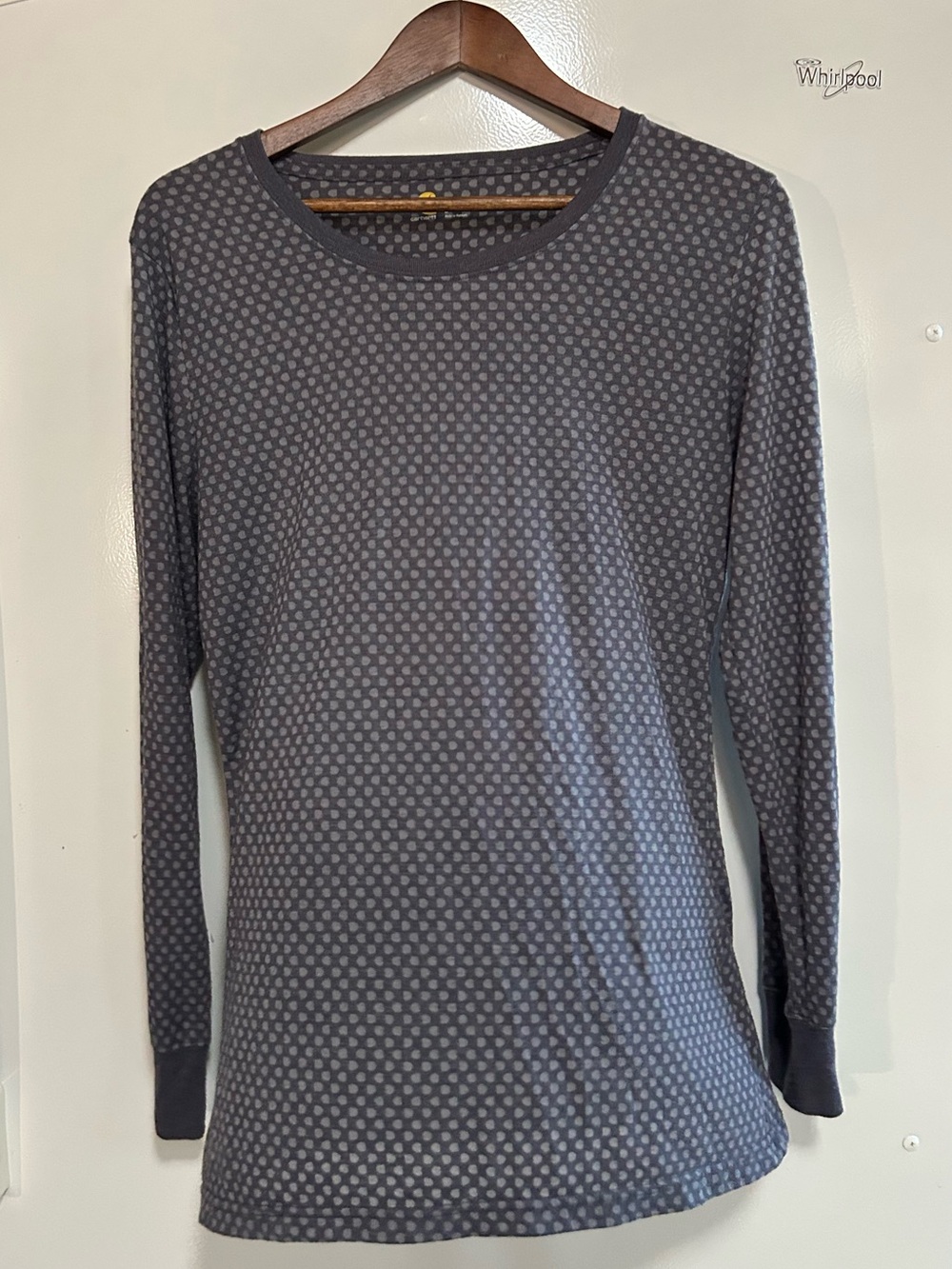 Women’s Blue Gray Polka Dot Carhartt long sleeve t-shirt L so soft
